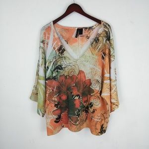 Orange Floral Dolman knit top - 1X
